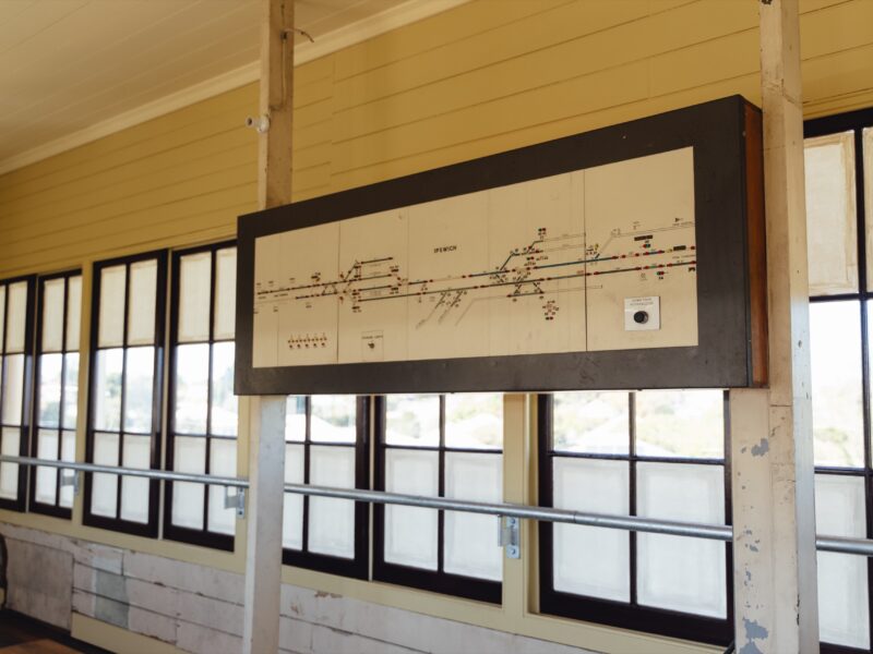 The track diagram mounted above the windows in the restored operating room.