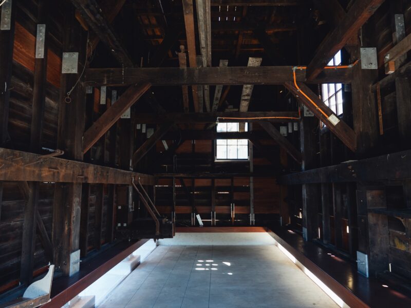 Timber framing inside the restored ground floor.