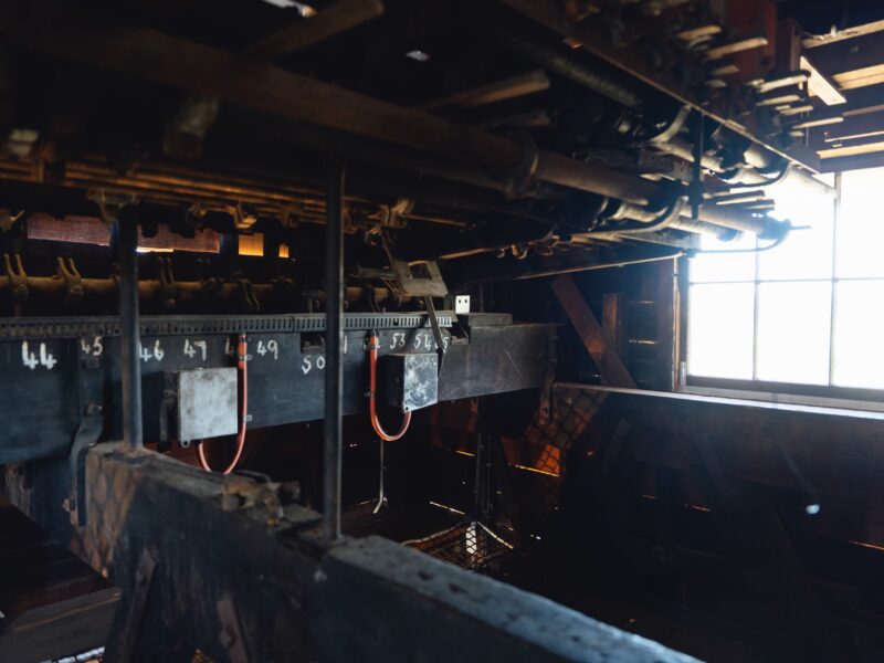 The interlocking room with its restored mechanism and window light.